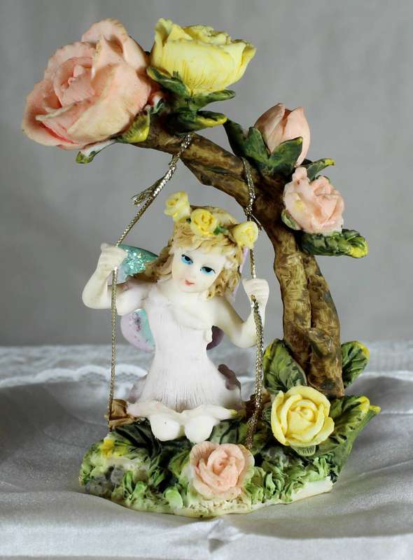 Flower fairy on swing - Yellow & peach flowers