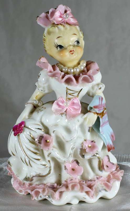 Vintage Japan porcelain - Girl in pink & white ruffled dress
