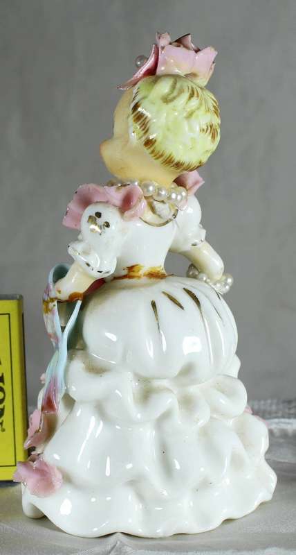 Vintage Japan porcelain - Girl in pink & white ruffled dress