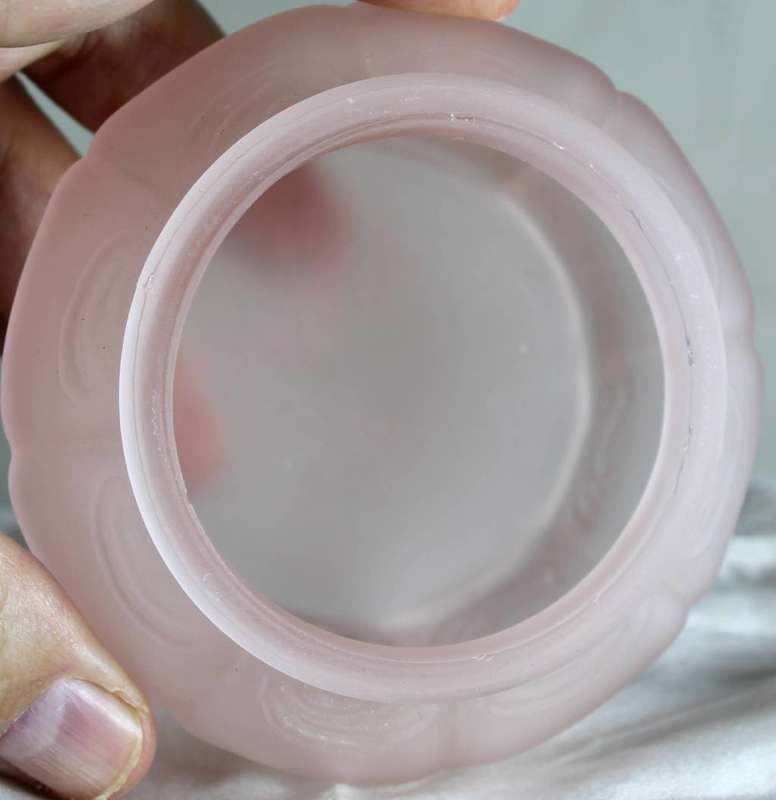 Vintage pink frosted glass - lidded trinket/ jewelry box