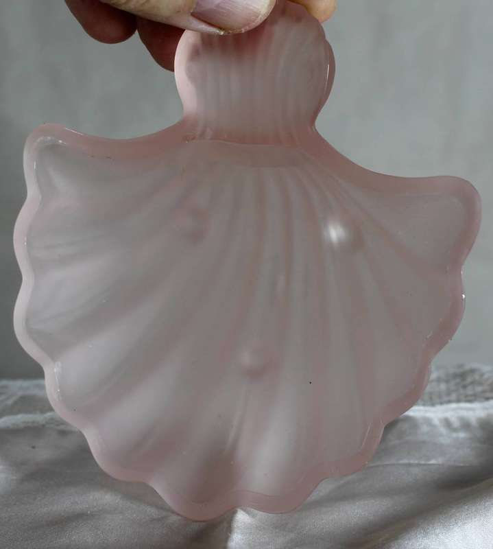 Vintage Pink Frosted Glass - Shell - Soap Dish