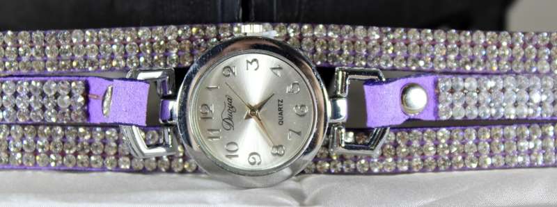 Duoya - silver face - purple and diamante strap
