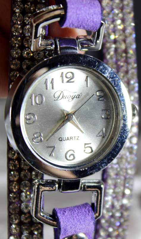 Duoya - silver face - purple and diamante strap