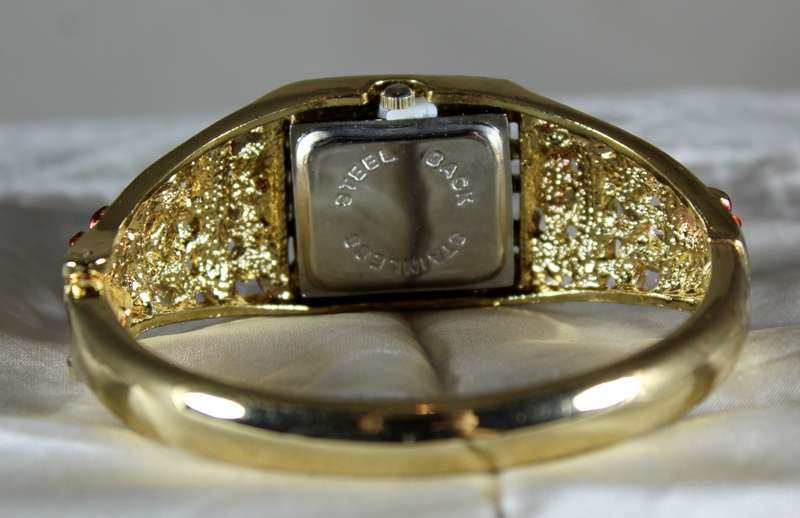 Quartz - Costume Bangle Watch with Red and Pink Stones and Diamante - A stunner!