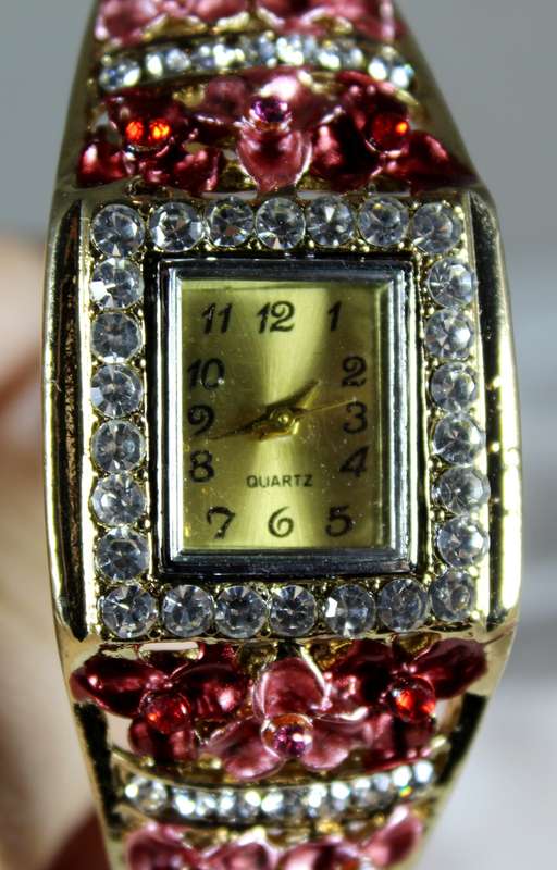 Quartz - Costume Bangle Watch with Red and Pink Stones and Diamante - A stunner!