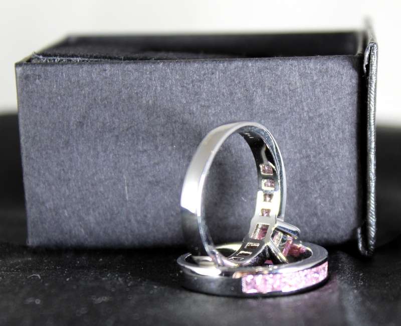 Costume jewellery - wedding ring set - pink diamante
