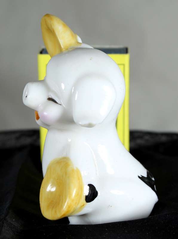 Vintage porcelain miniature musician pig - playing the cymbals