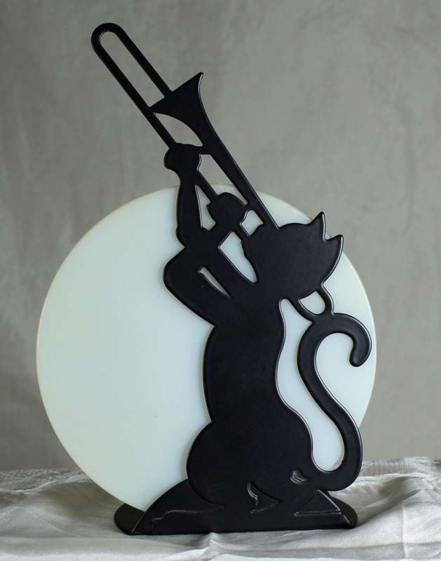 Matte Black Cat - Playing Trombone - Tealight
