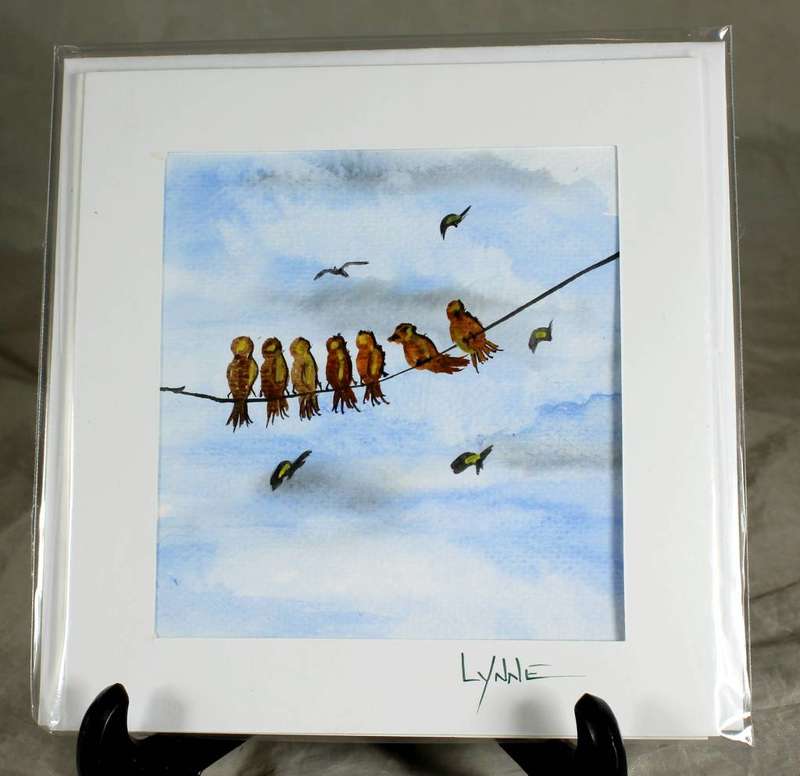 Lynne Jackson - birds on a wire - watercolor greeting card