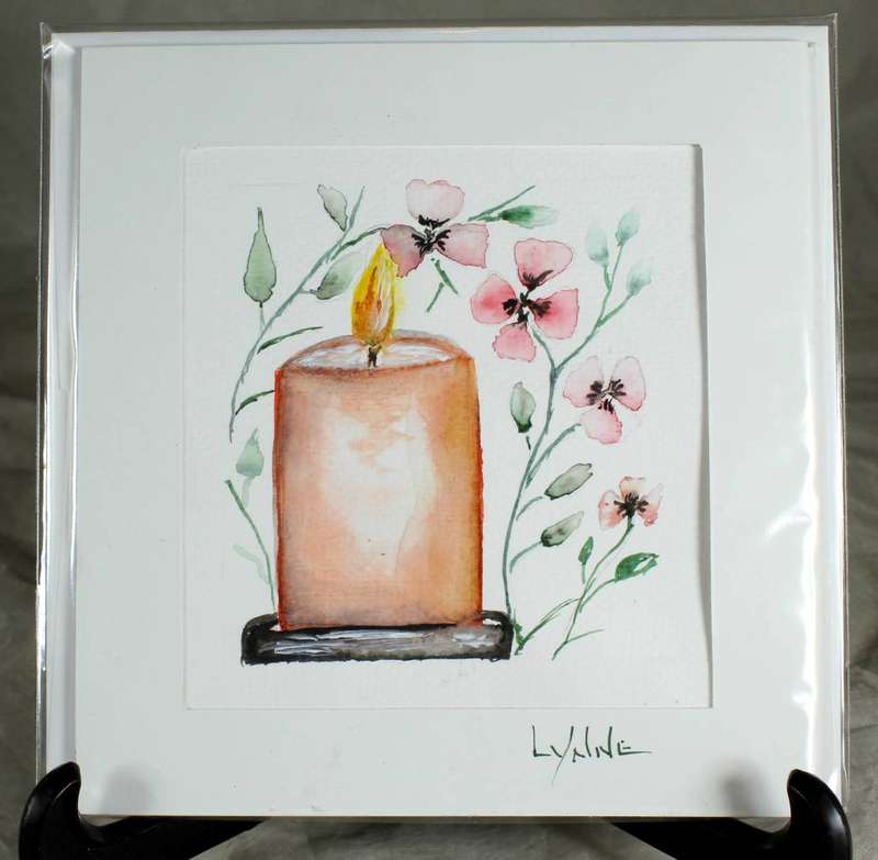 Lynne Jackson - candle & flame - watercolor greeting card