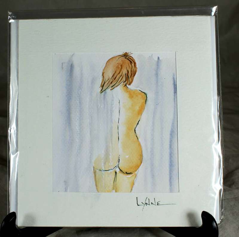 Lynne Jackson - lady taking a shower - watercolor greeting card