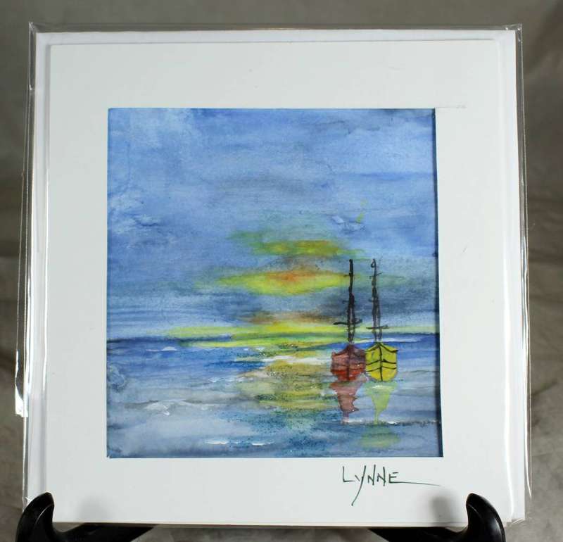 Lynne Jackson - sailboats at sunset - watercolor greeting card
