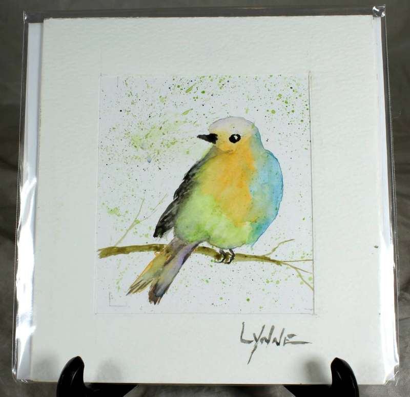 Lynne Jackson - bird on a branch - watercolor greeting card