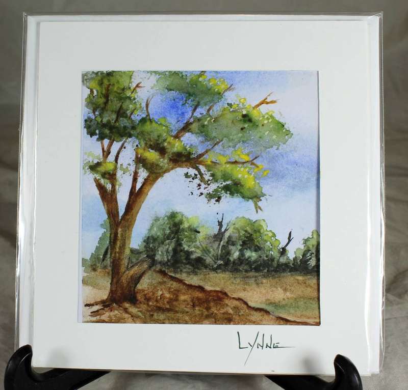 Lynne Jackson - large tree in a landscape - watercolor greeting card