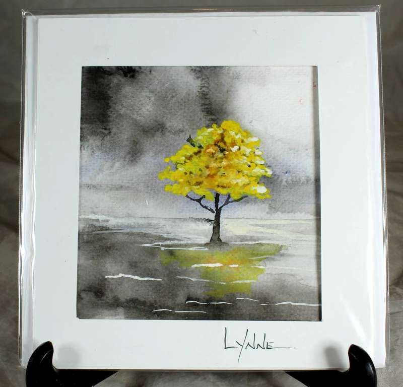 Lynne Jackson - Lone tree in a landscape - A beautiful watercolor greeting card!! - Bid now!!