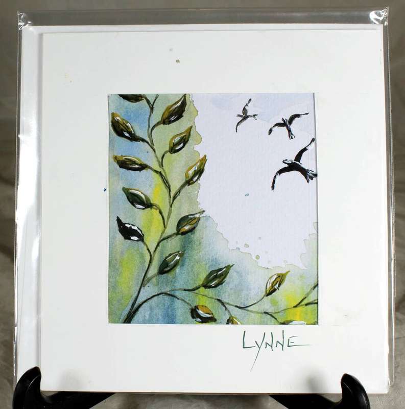 Lynne Jackson - birds & leaves - watercolor greeting card
