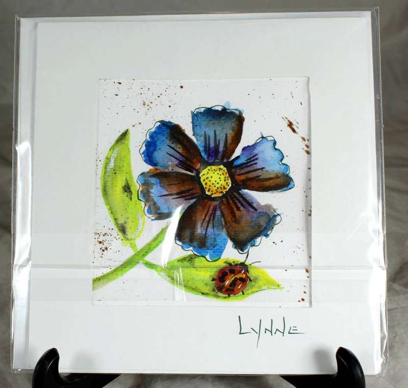 Lynne Jackson - ladybird on blue flower - watercolor greeting card