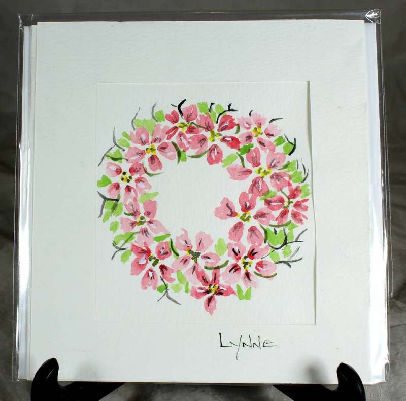 Lynne Jackson - pink wreath - watercolor greeting card