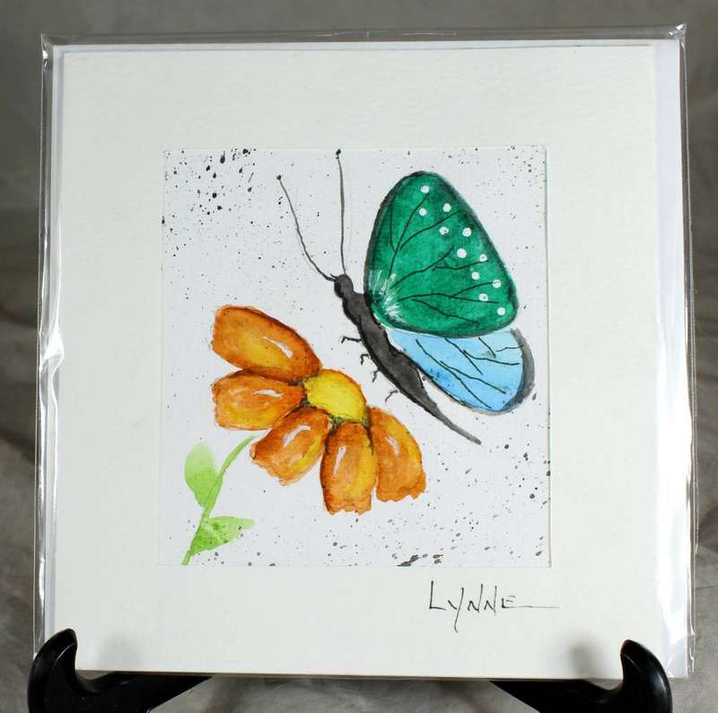 Lynne Jackson - butterfly on a flower - watercolor greeting card