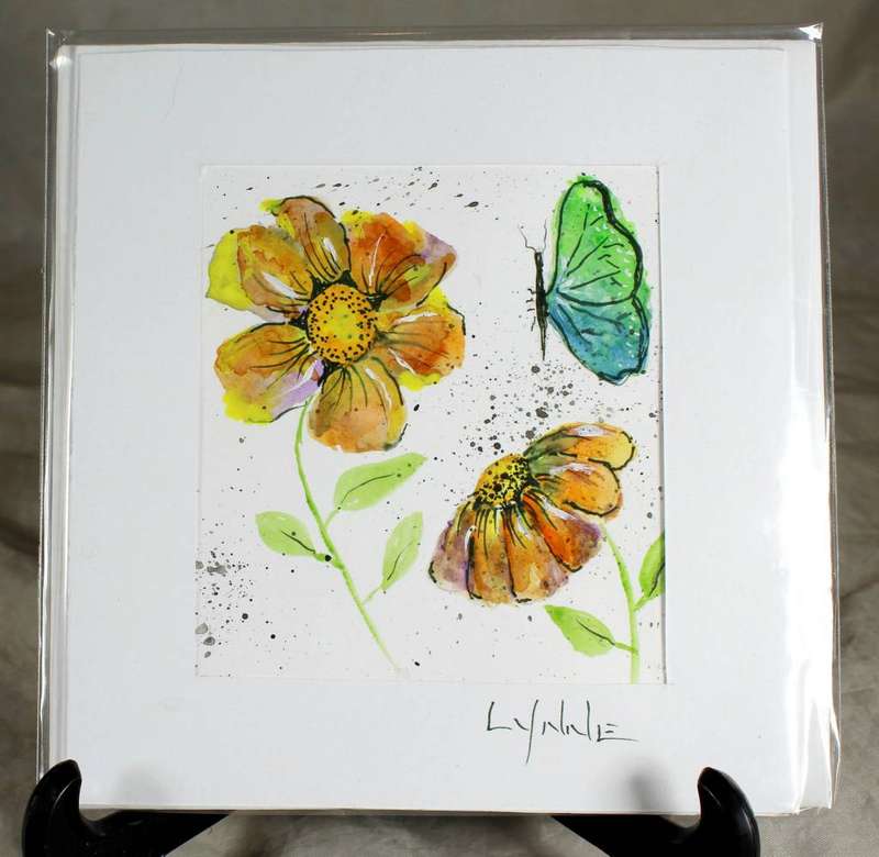 Lynne Jackson - butterfly & flowers - watercolor greeting card