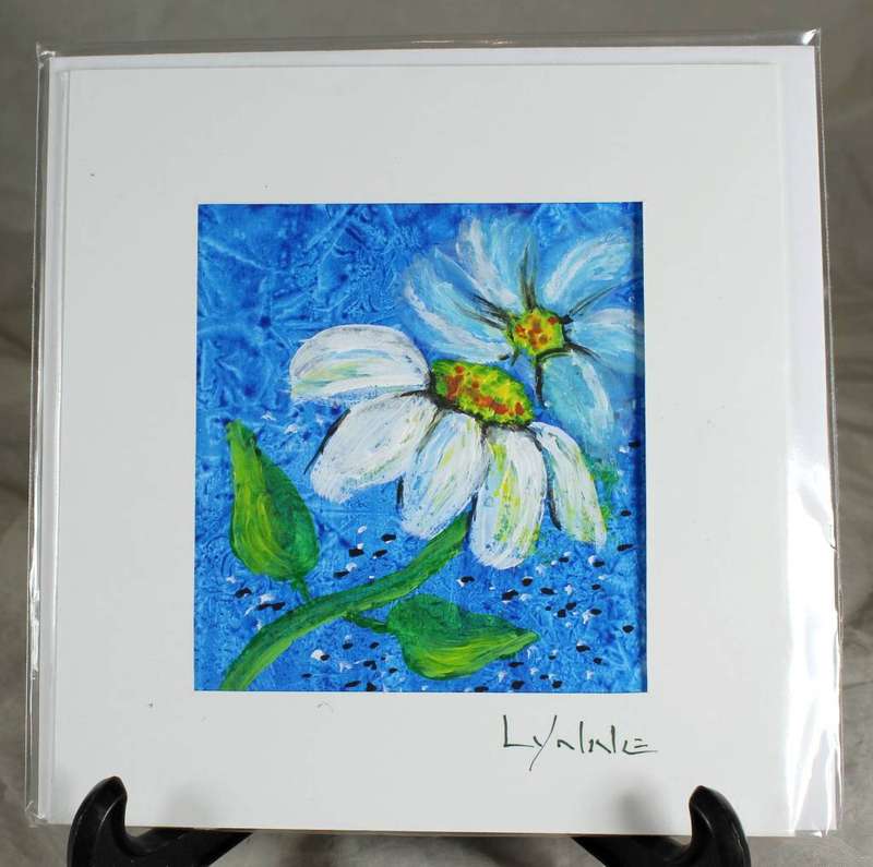 Lynne Jackson - white flower on a blue background - watercolor greeting card