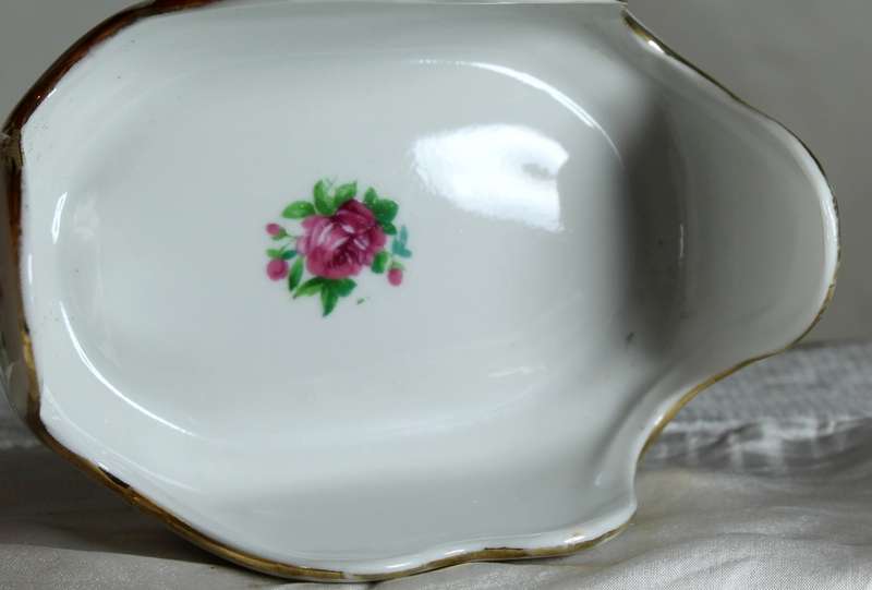 Set of Hand-painted Porcelain Trinket Dishes in Holder