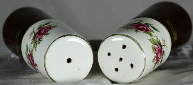 Character  Salt & Pepper Set - Wood & Porcelain with Roses