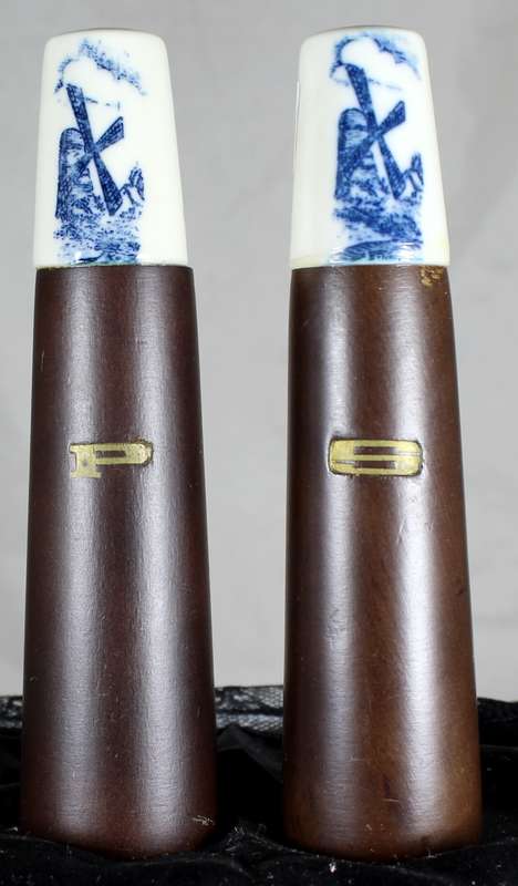 Character  Salt & Pepper Set - Wood & Porcelain With Windmills