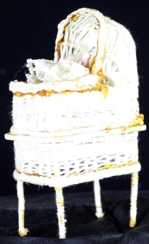Vintage Miniature Wicker Basket with Baby