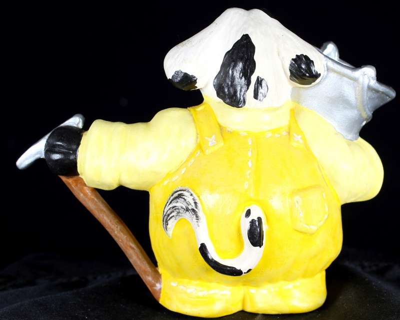 Ceramic Cow Figurine with Rake & Bucket
