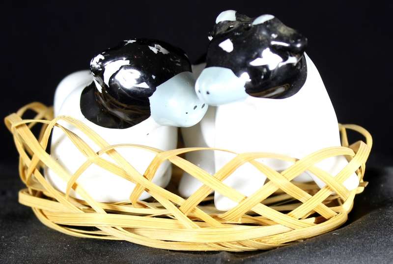 Porcelain Cow Salt & Pepper Set in a Basket