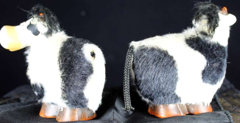 Pair of Ceramic Cows with Wool Coats