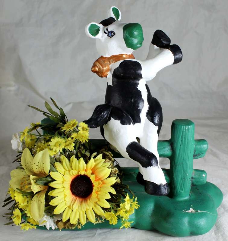 Ceramic Cow Sitting on a Fence - BID NOW!!!