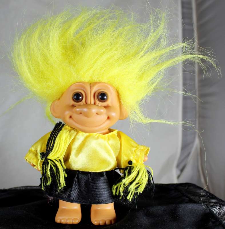Russ Troll with Yellow Hair in Cheerleader Uniform - BID NOW!!!