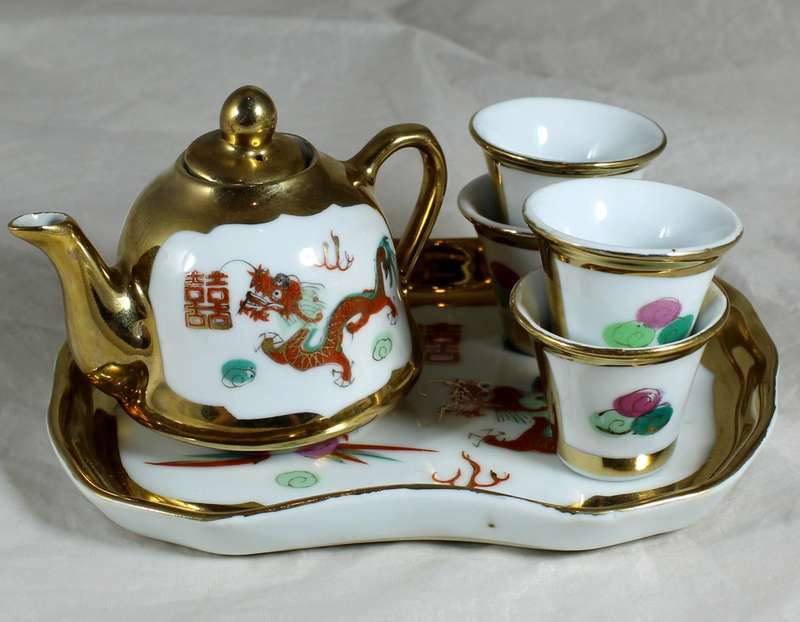 Miniature Vintage Dragon & Phoenix  Tea Set