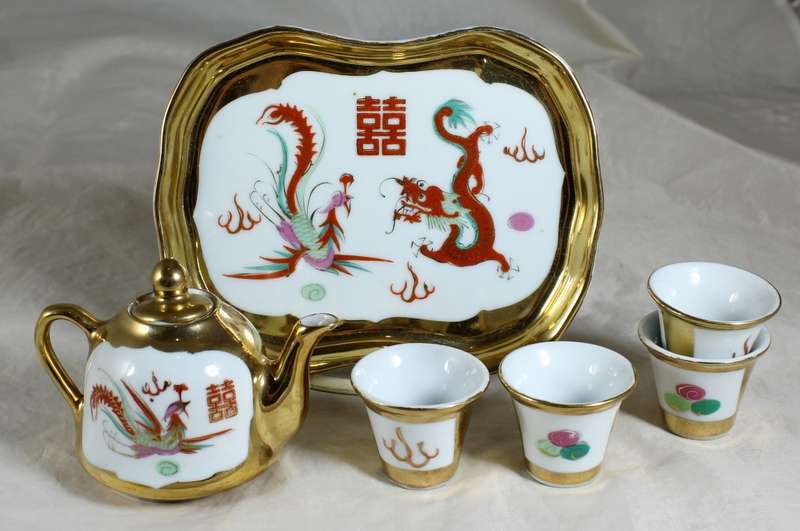 Miniature Vintage Dragon & Phoenix  Tea Set