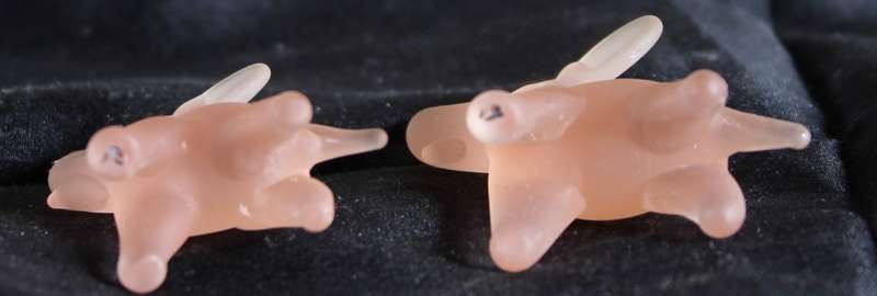 Pink Smoked Glass Miniature Elephant Pair - BID NOW!!!