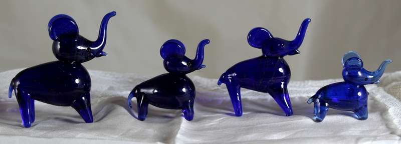 Cobalt blue Vintage Elephants with Trunks Up Set of 4 - BID NOW!!!