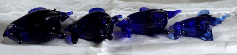 Cobalt blue Vintage Elephants with Trunks Up Set of 4 - BID NOW!!!