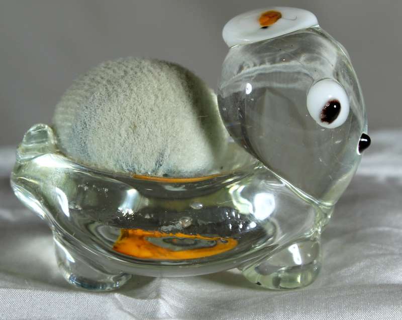 Vintage Curious Phoenix Glass turtle Pin Cushion - BID NOW!!!