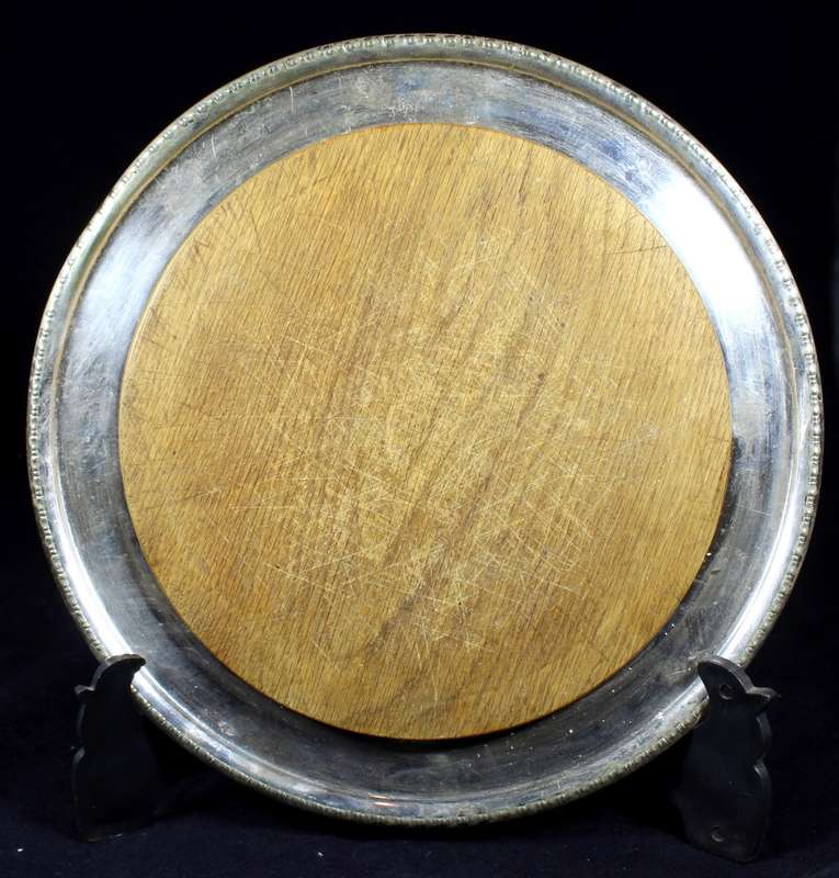 Silver plated tray with wooden insert
