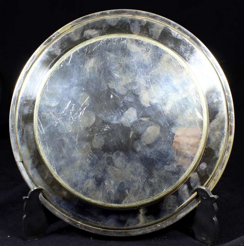 Silver plated tray with wooden insert