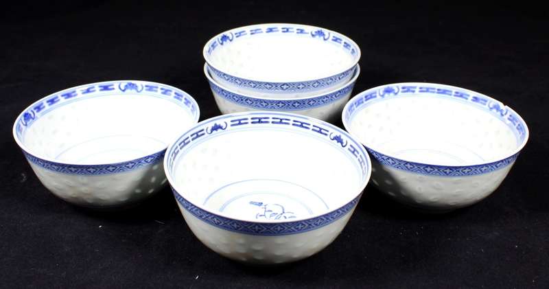 Set of five Chinese rice bowls