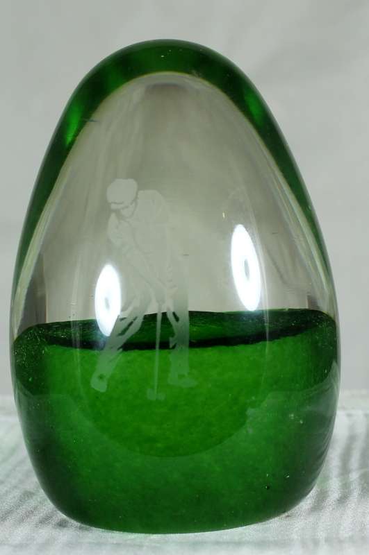 Caithness Scotland - Green Paperweight - Golf Player One Side