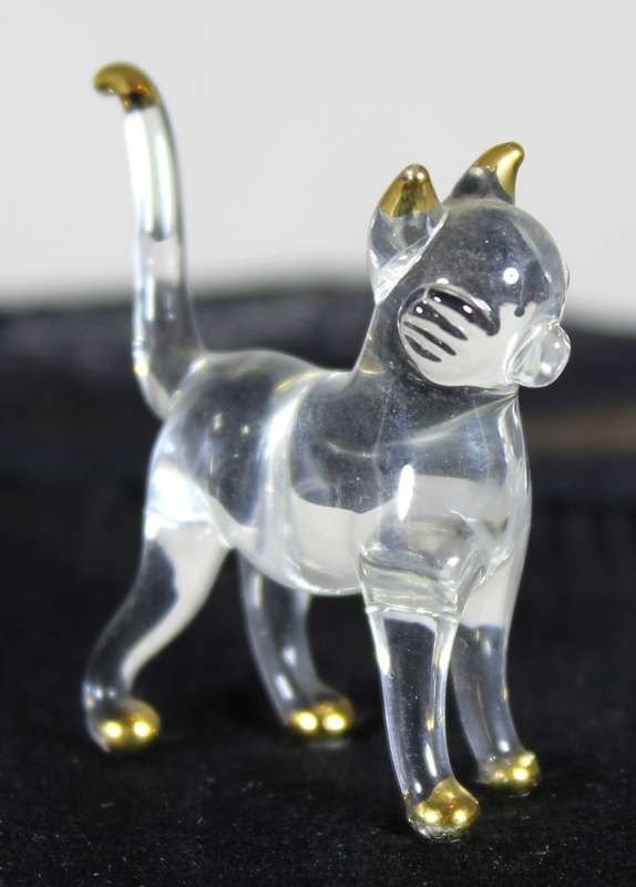 Small Vintage Glass Cat Standing - Made in Czech Republic