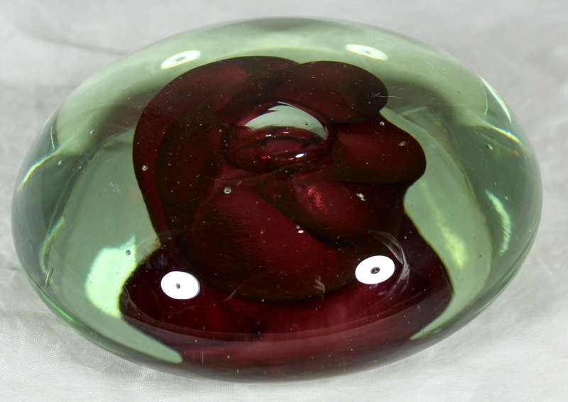 Murano Styled Hand Formed Paperweight with Flower Inside