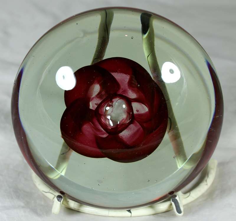 Murano Styled Hand Formed Paperweight with Flower Inside