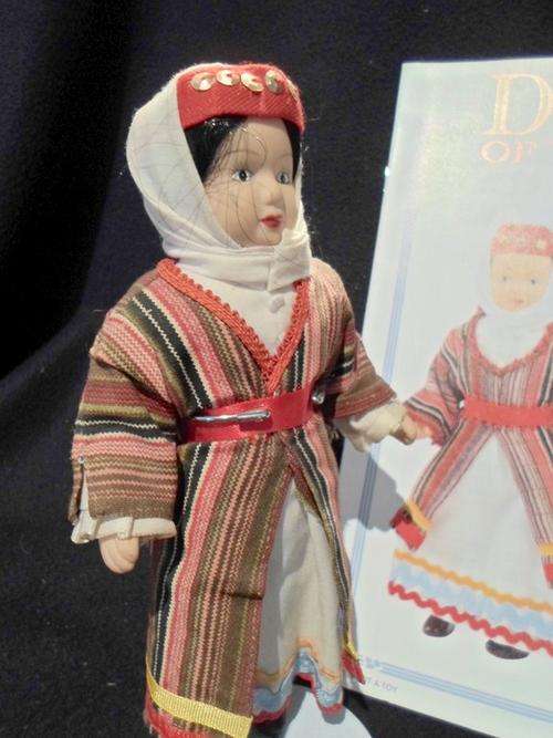 DOLLS of the World - Cyprus - Genuine Porcelain Doll - Complete with stand and guide book!!