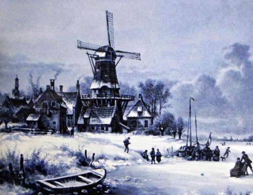 Hand-painted tile - Delft Blue - Windmill in the winter - A stunning tile!! Bid now!!