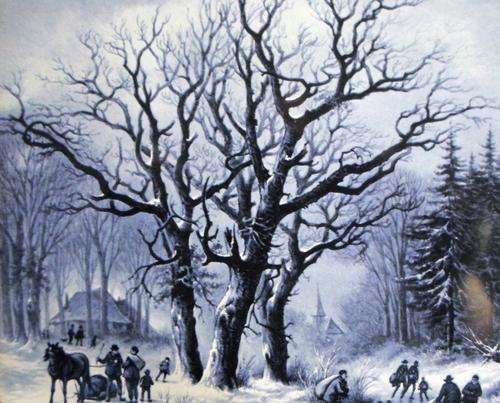 Hand-painted tile - Delft Blue - Large tree in the winter - A stunning tile!! Bid now!!